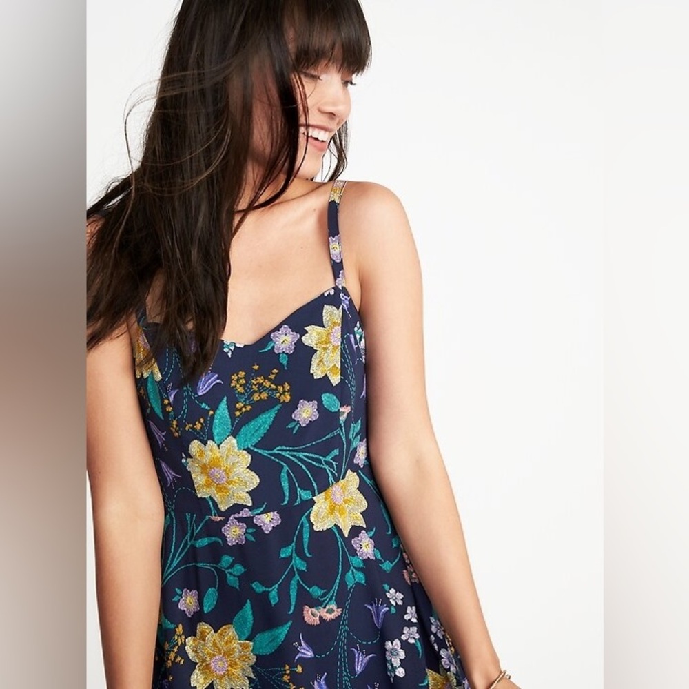 Navy Blue Floral Dress Small